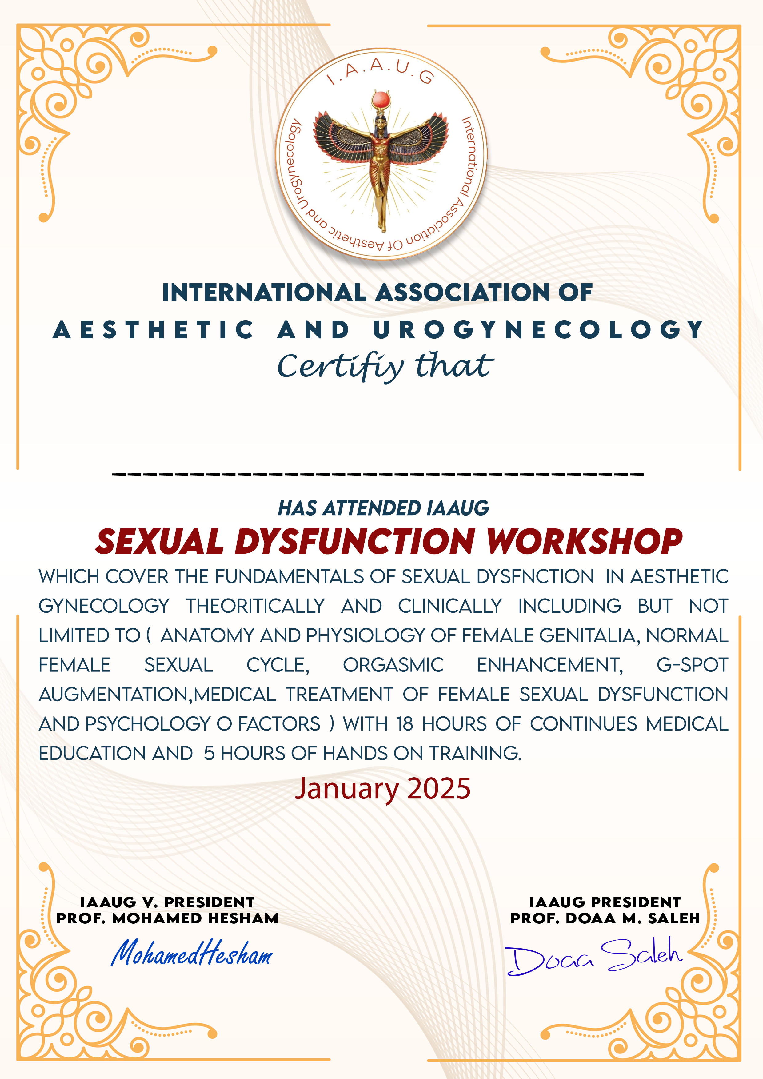 Sexual Dysfunction certificate