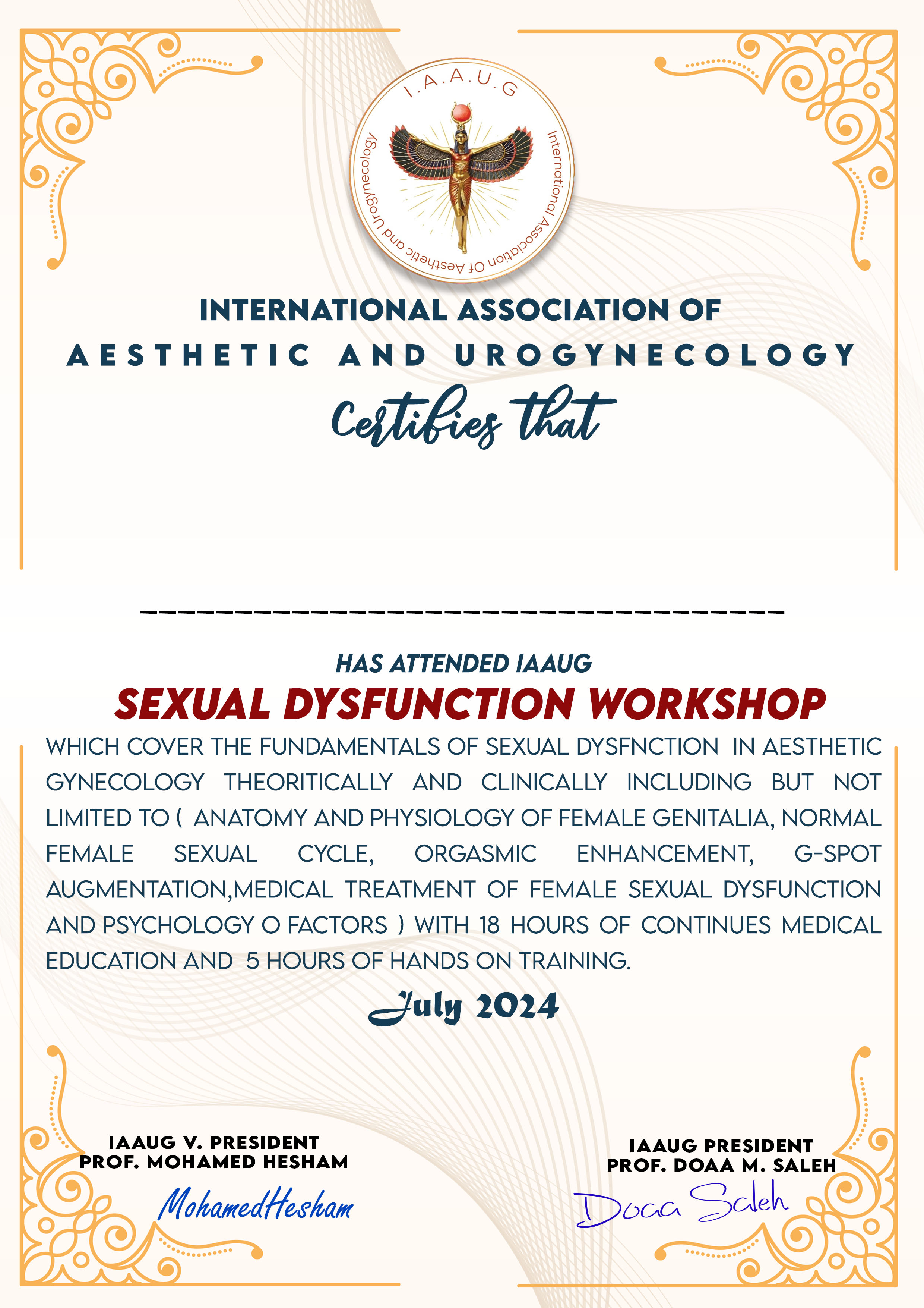 Sexual Dysfunction certificate